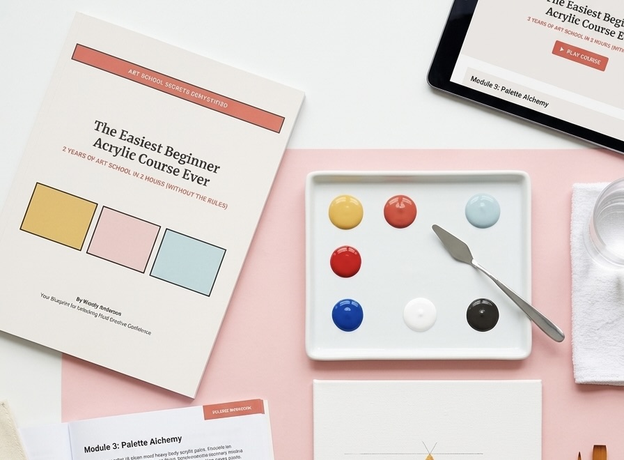 Beginner Acrylic Course Workbook Overhead shot